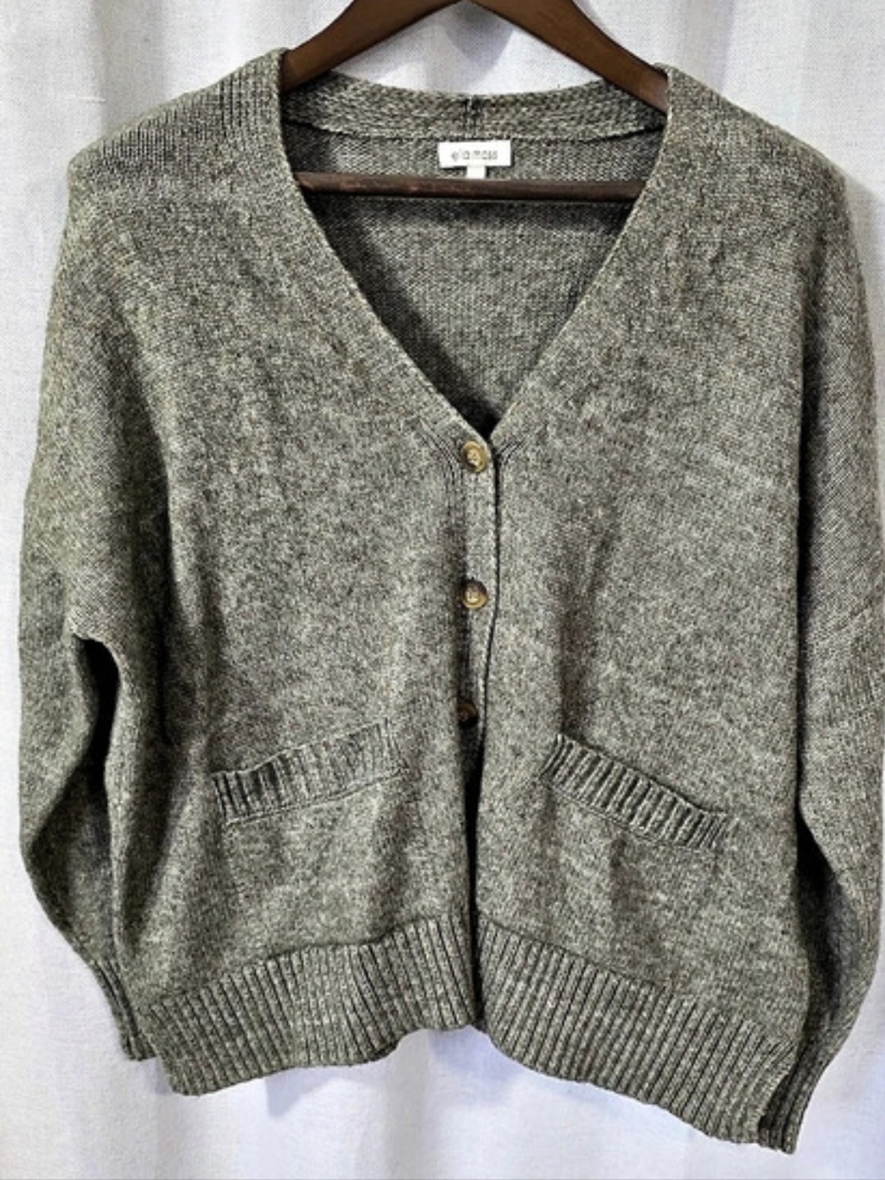 Ella Moss Gray Marl Knit Button Front Cardigan Sweater Pockets XL Boyfriend Fit